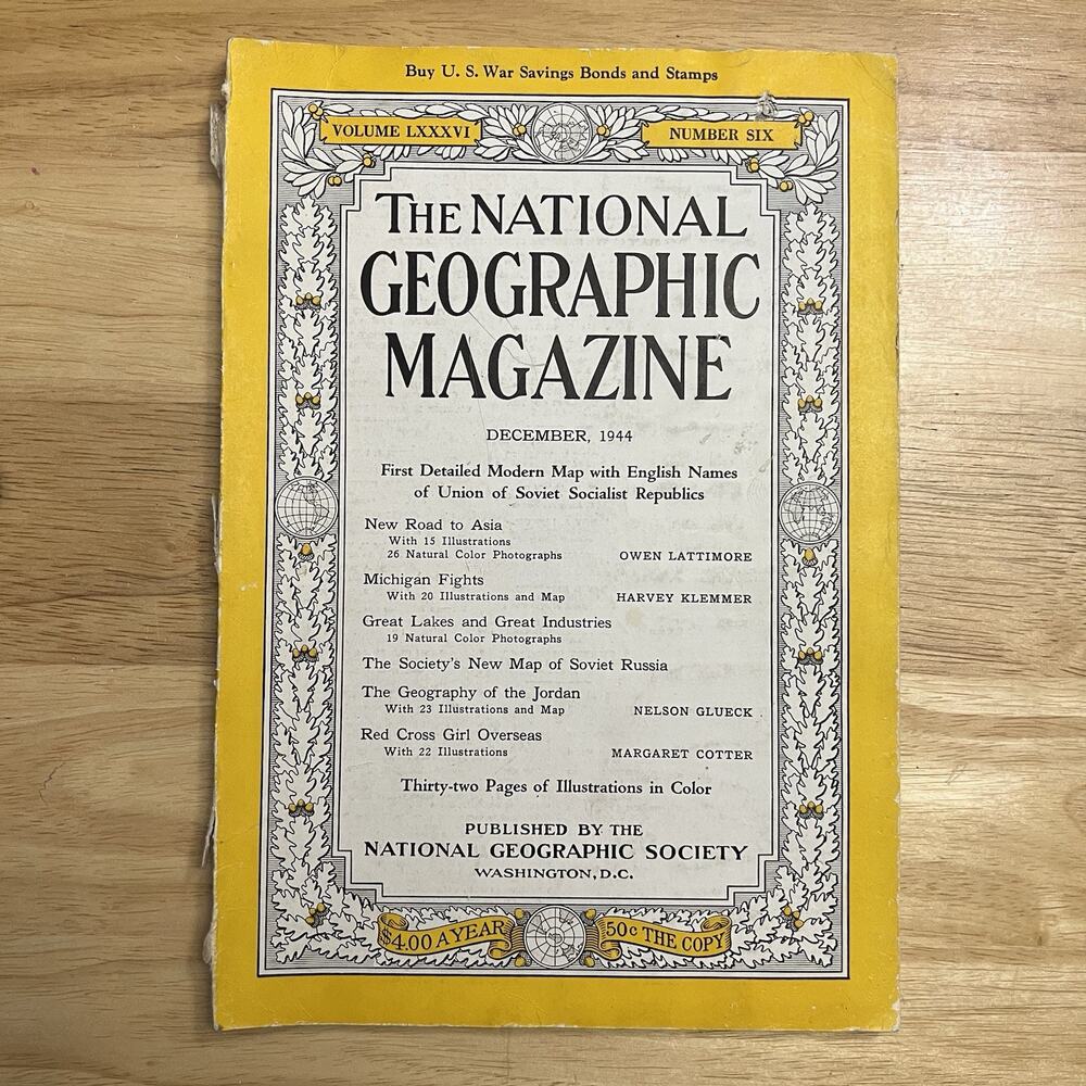 Vintage National Geographic December 1944 Asia Michigan Soviet Russia Jordan